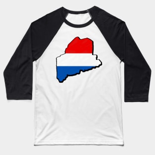 Red, White, and Blue Maine Outline Baseball T-Shirt